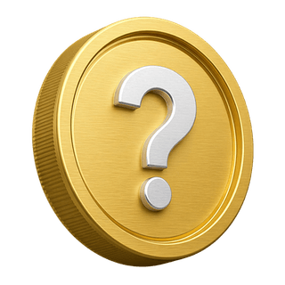 Op de FAQ-pagina staat een decoratieve 3D-gouden munt met een vraagteken